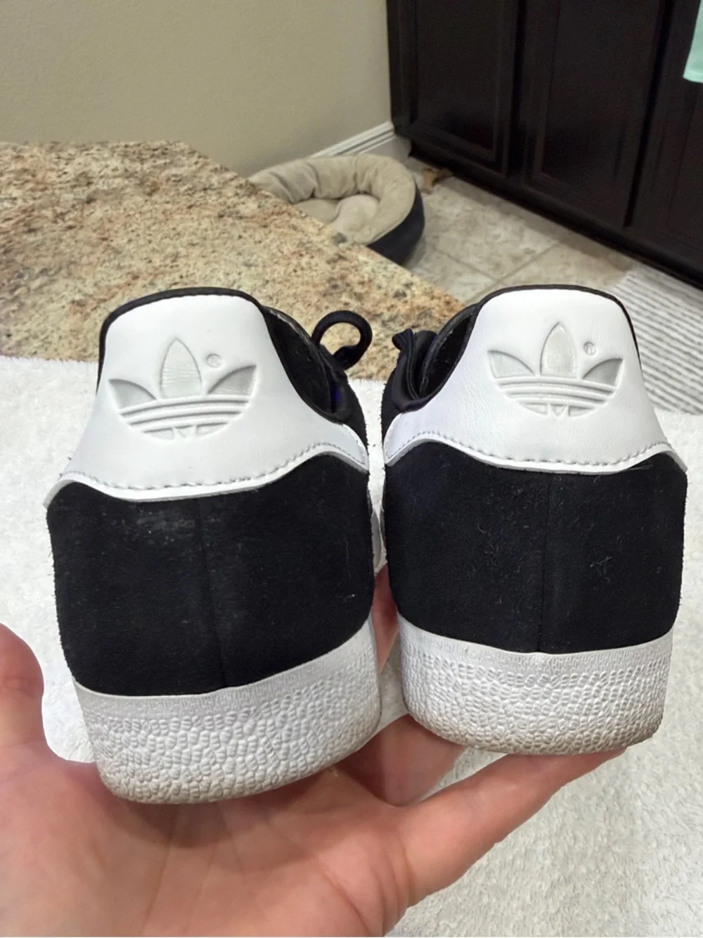 adidas Black, White, & Silver Gazelle Suede Women’s Sneakers